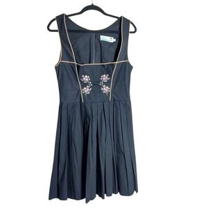 WONDERLAND Black Drindl Dress with Pink & Cream Floral Embroidery